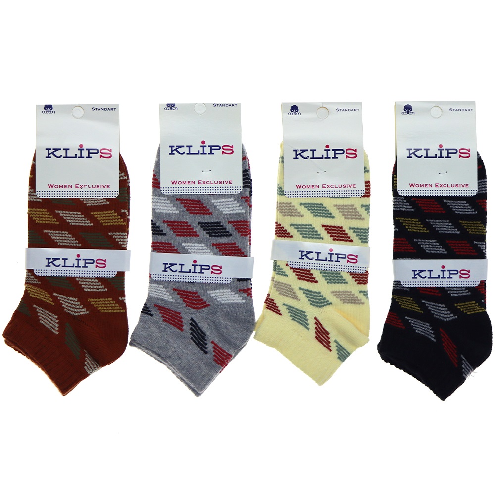 Klips 327 Bayan Desenli Yıkamalı Patik Çorap