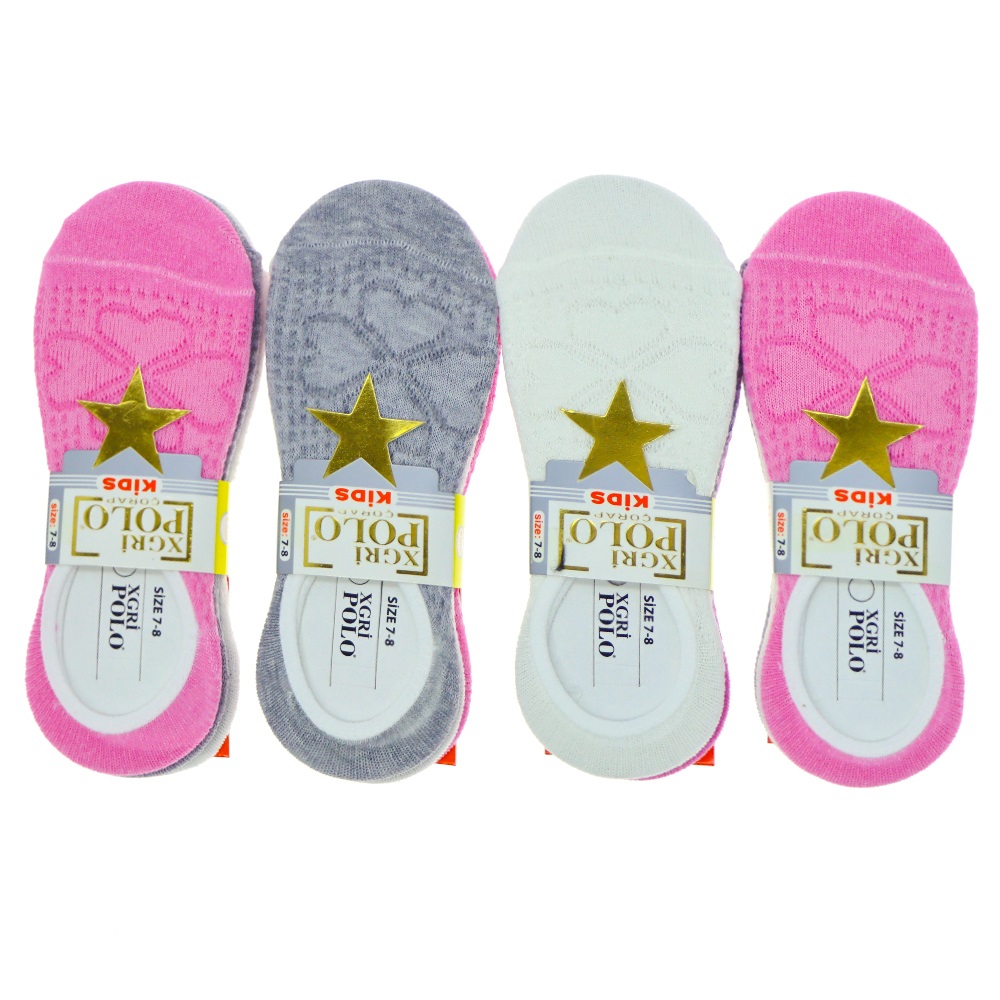 XGri Polo Ç-1 Kız Çocuk Yıkamalı Desenli Likralı Babet Çorap - Karışık Renk - 7-8 YAŞ