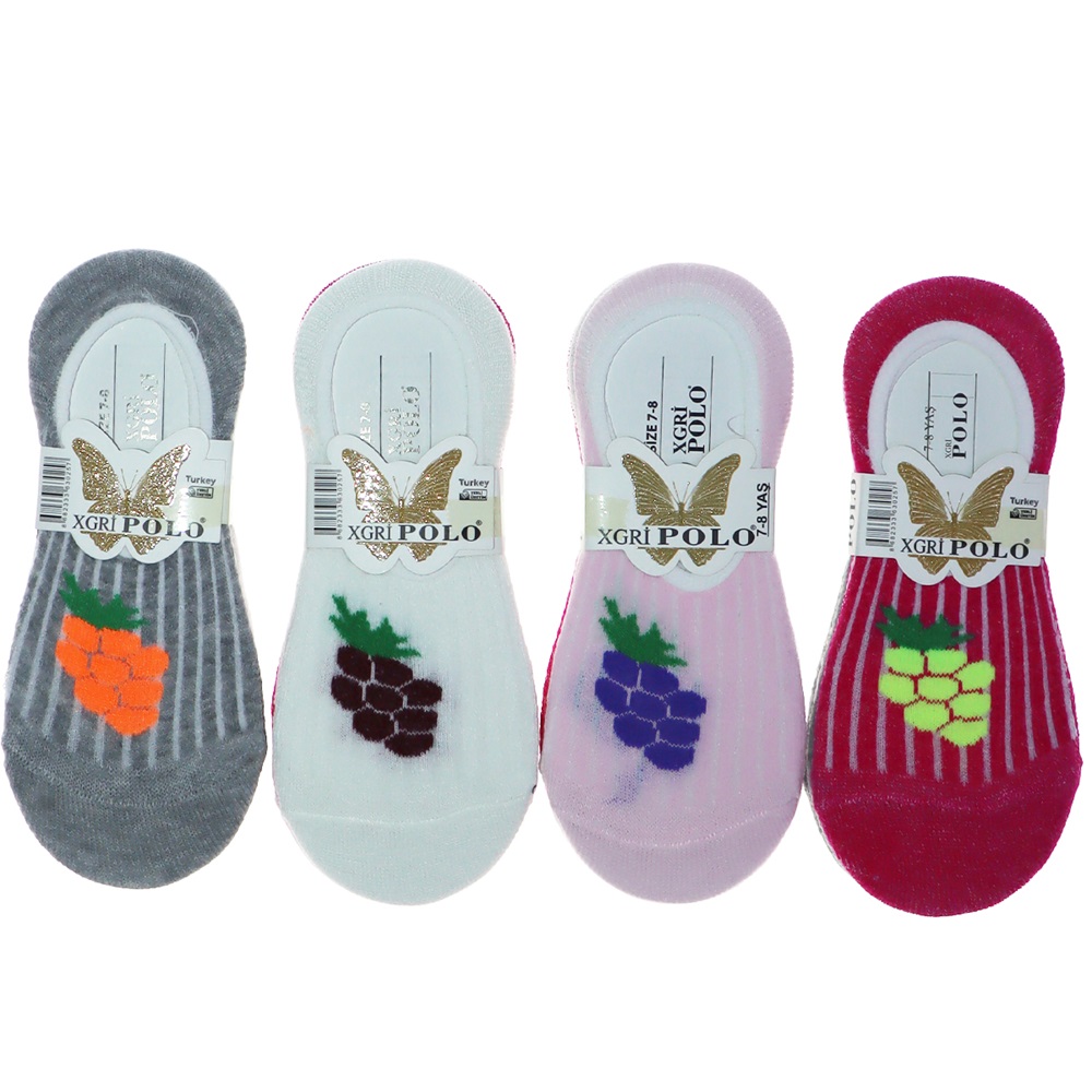 XGri Polo Ç-1 Kız Çocuk Yıkamalı Desenli Likralı Babet Çorap - Karışık Renk - 7-8 YAŞ