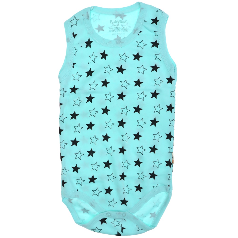 7078 Bebe Yıldızlı Desenli Penye Askılı Çıtçıtlı Badi 0-1 - 3-6-9 Ay