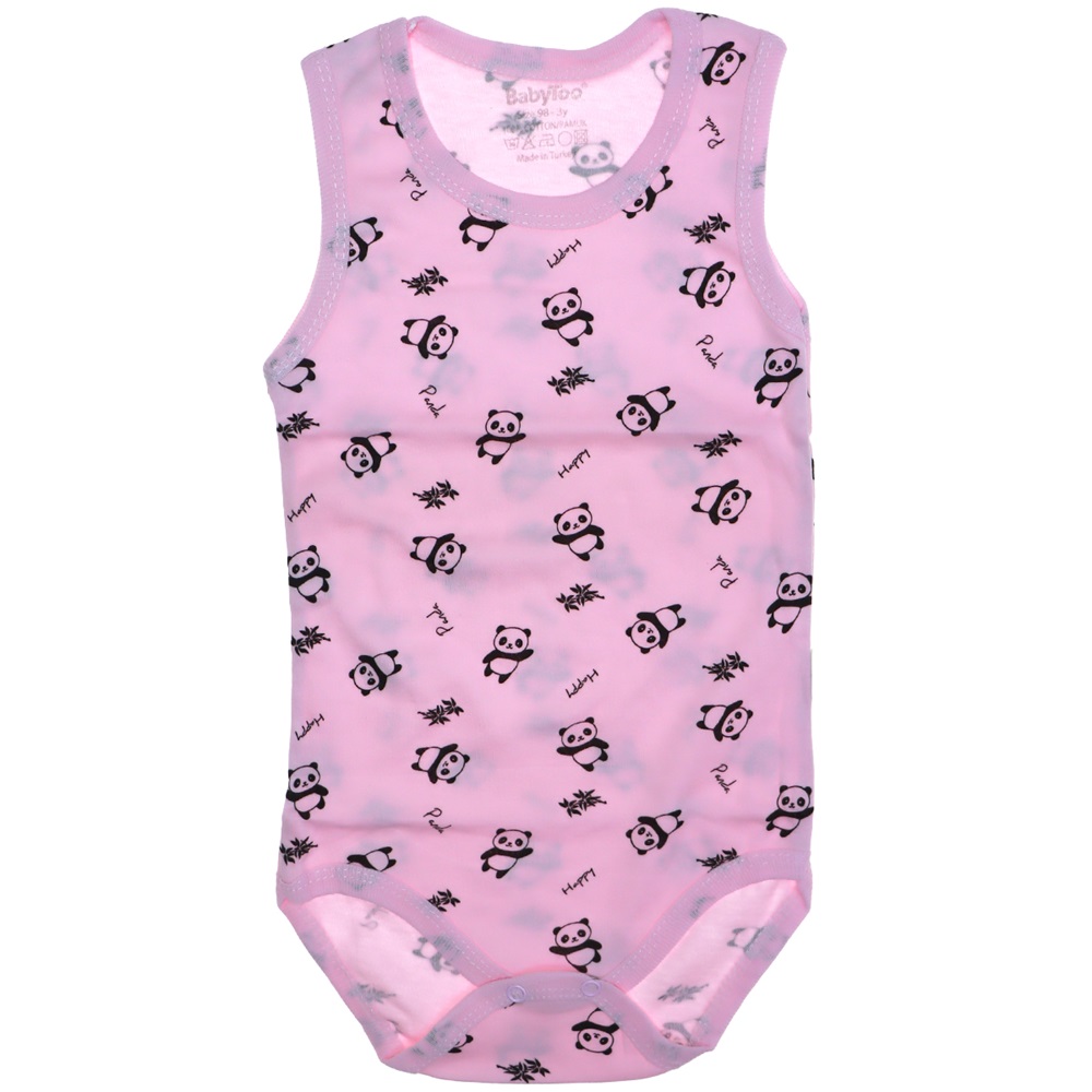 7078 Bebe Pandalı Desenli Penye Askılı Çıtçıtlı Badi 0-1 - 3-6-9 Ay