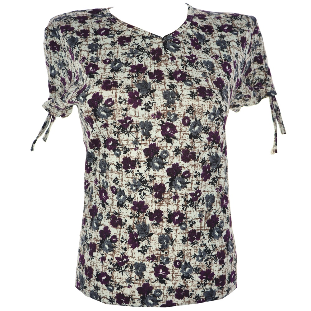 Menekşe Bayan Desenli Likralı Turlu Viskon Bluz M-XL