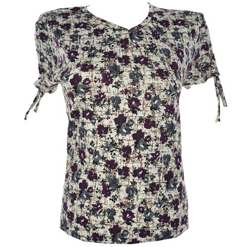 Menekşe Bayan Desenli Likralı Turlu Viskon Bluz M-XL