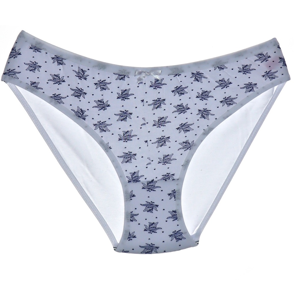 21402 Bayan Likralı Empirme Desenli Bikini Beden -XL - Beyaz Desenli