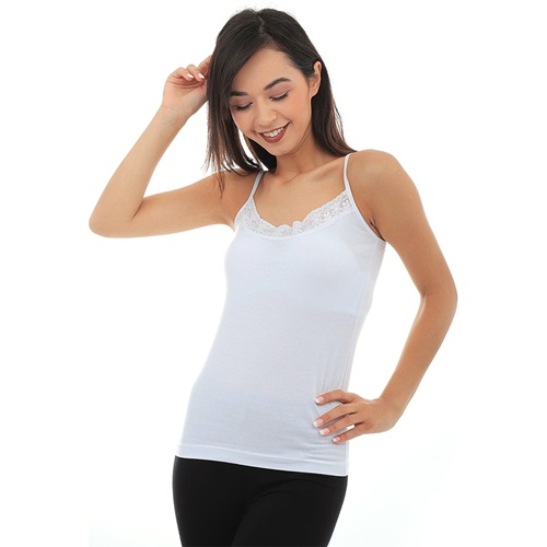 Kota 6019 Bayan İp Askı İnce Dantel Atlet - Beyaz - L