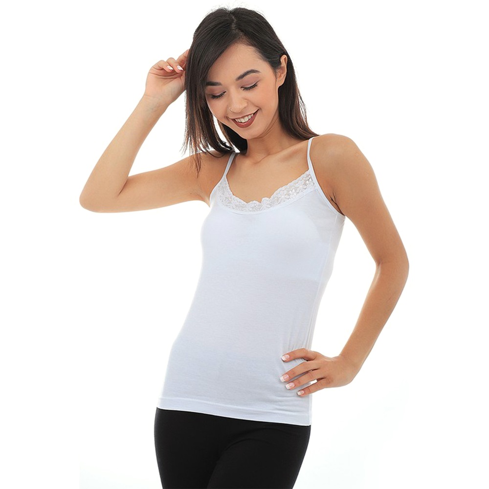 Kota 6019 Bayan İp Askı İnce Dantel Atlet - Siyah - XL