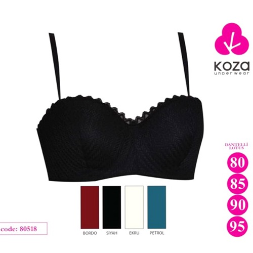 Koza Soft 80518 Bayan Dantelli Lotus Desteksiz Sütyen 80-95- Siyah - 80-85-90-95