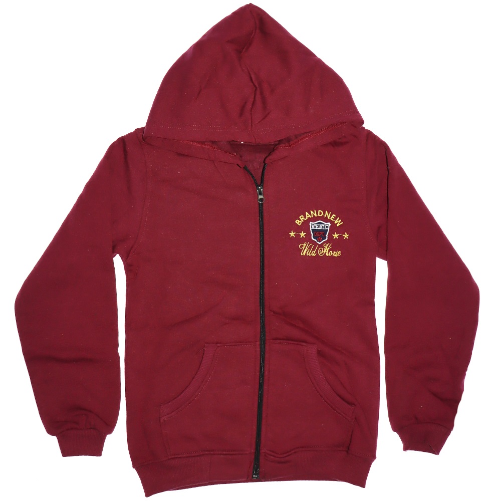 Brandnew Nakışlı Üç İplik Kapşonlu Fermuarlı Erkek Çocuk Hırka 13-16 Yaş