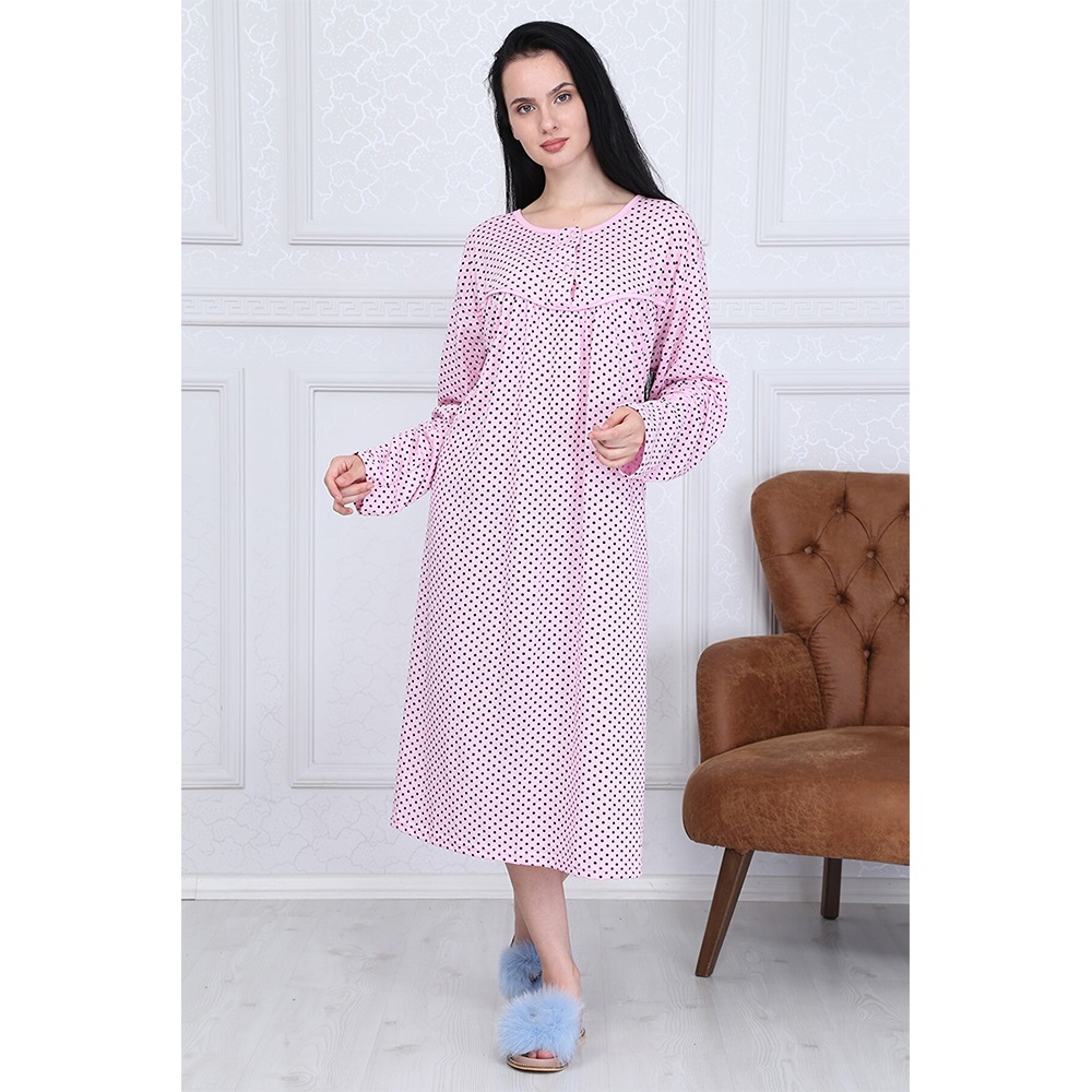 Seva Bayan Düğmeli Desenli Uzun Kollu Pijama takımı