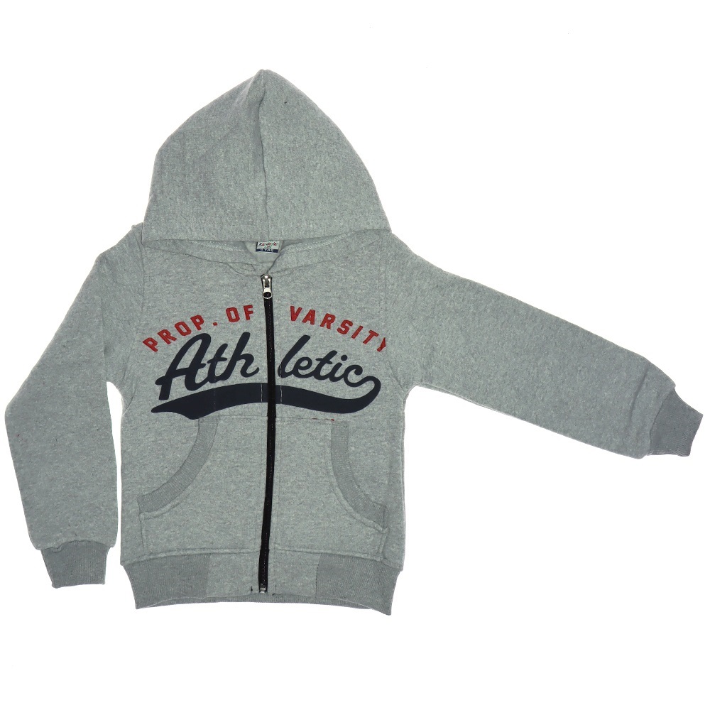 Athletic Baskılı Üç İplik Fermuarlı Kapşonlu Erkek Çocuk Hırka 5-8 Yaş - Gri