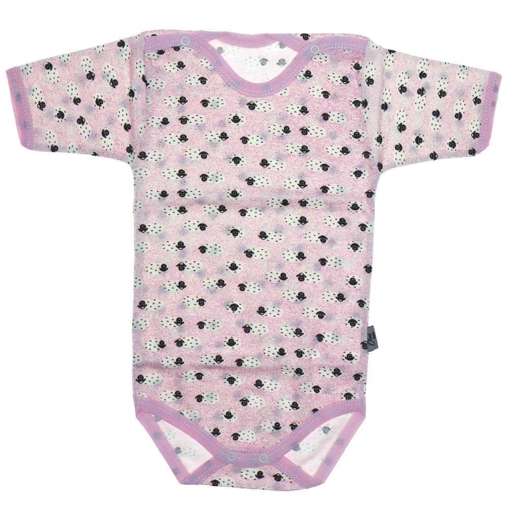 Kuzu Desenli Yarım Kollu Bebe Çıtçıtlı Badi 1-1,5-2 Yaş