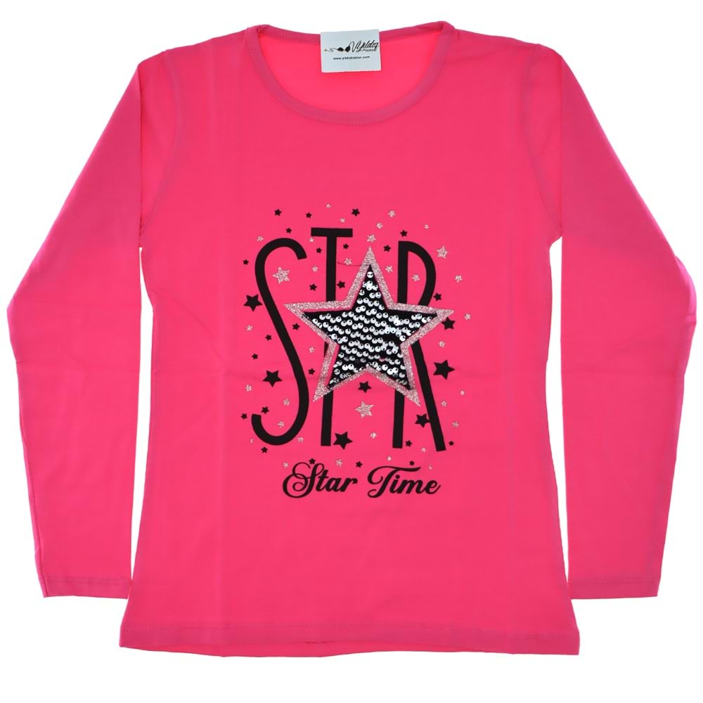 0204-Star Yıldız Pullu Kız Sweatshirt*5-8 Yaş