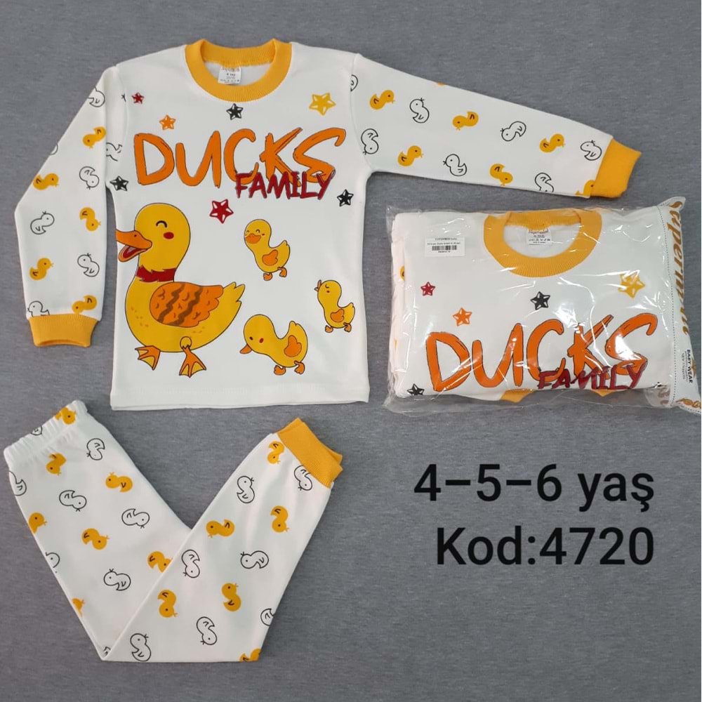 4720 Ducks Ördekli Penye Çocuk Pijama Takım 4-6 Yaş