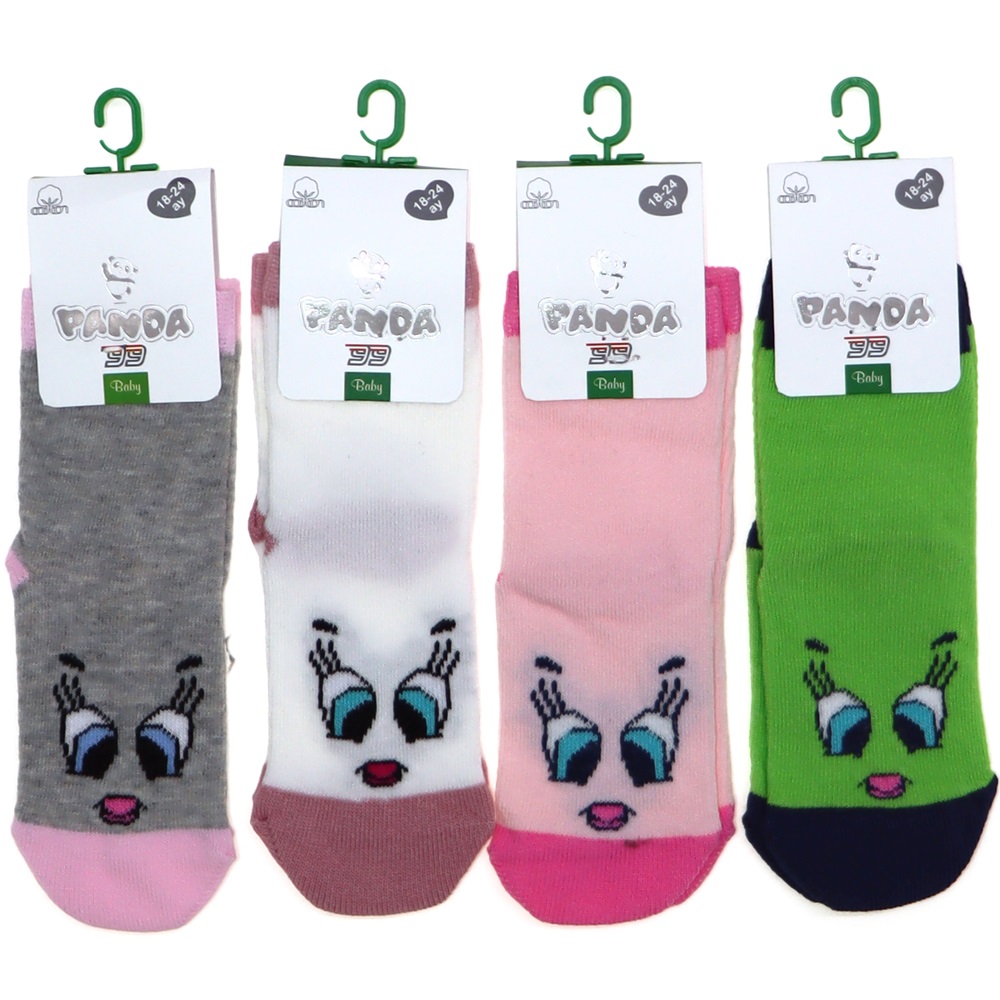 Panda P04 Kız Bebek Desenli Yıkamalı Soket Çorap - Karışık Renk - 18-24 AY