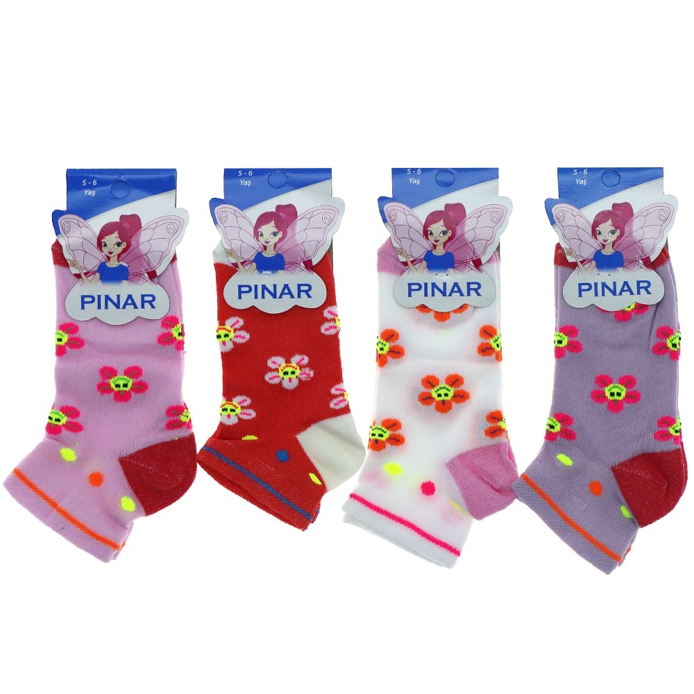 Pınar Kız Çocuk Desenli Likralı Patik Çorap - Karışık Renk - 5-6 YAŞ