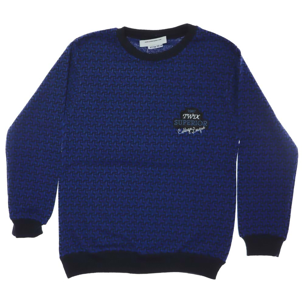 6258 Superior Nakışlı Selanik Erkek Sweatshirt 3-7 Yaş - Koyu Mavi