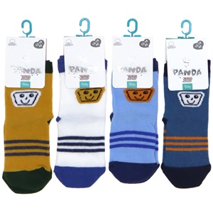 Panda P04 Erkek Bebek Desenli Yıkamalı Soket Çorap - Karışık Renk - 12-18 AY